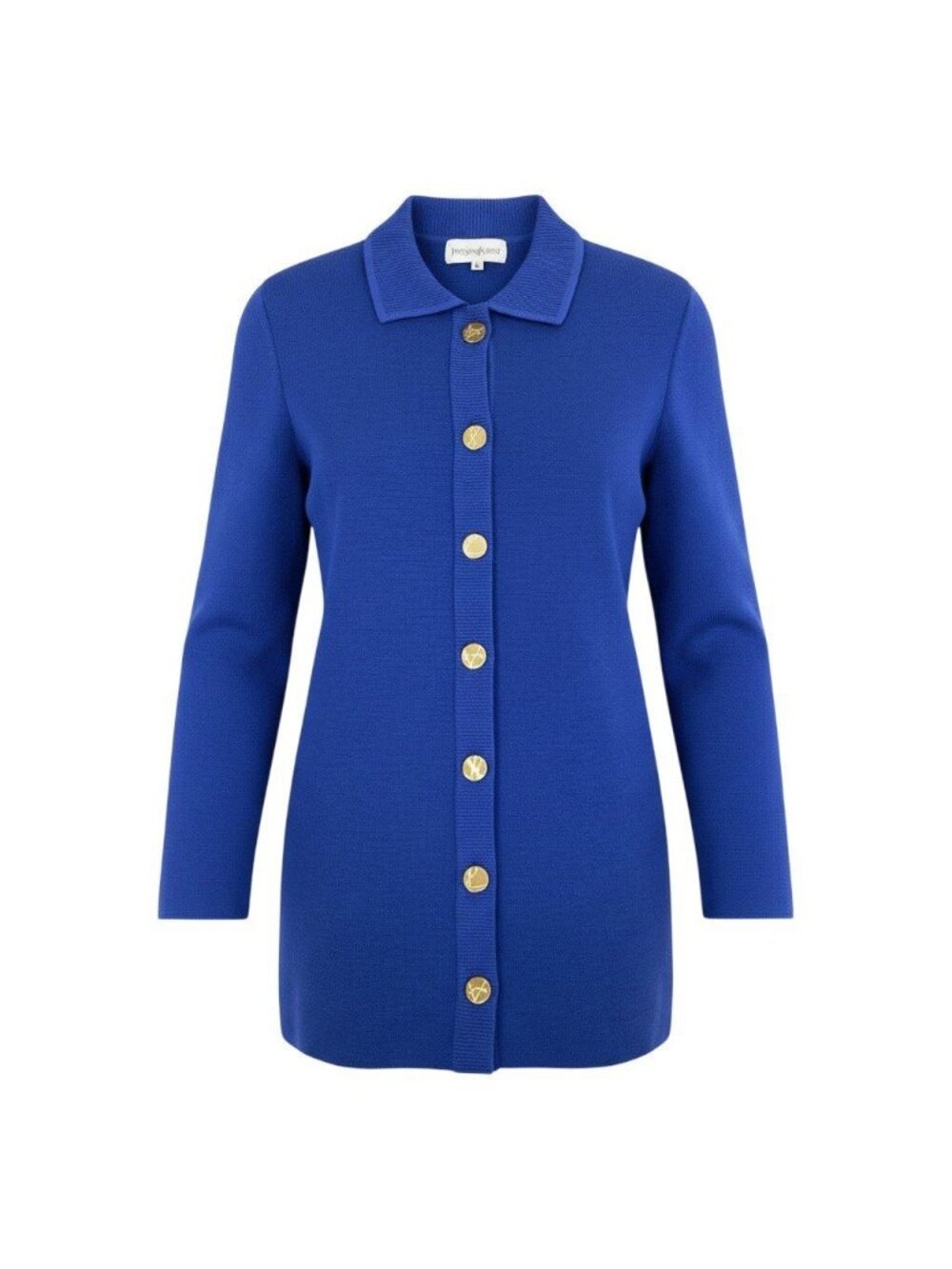 Saint Laurent Eh6 Knit Cardigan Gold Button Wool YSL Logo Blue